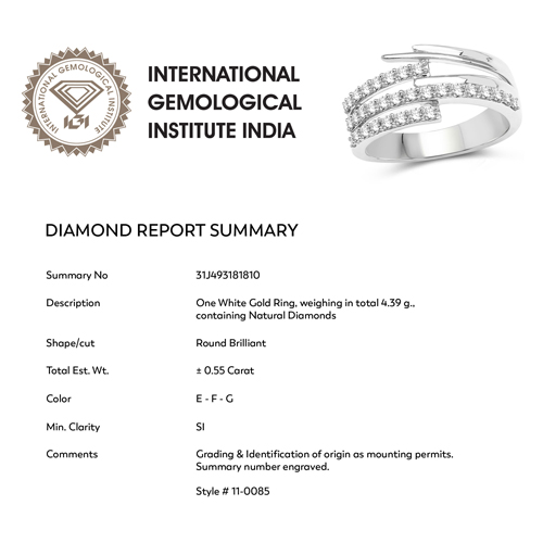 0.55 Carat Genuine White Diamond 14K White Gold Ring (E-F-G Color, SI1-SI2 Clarity)