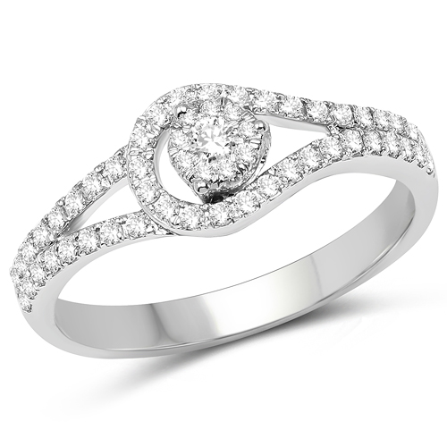 Diamond-0.34 Carat Genuine White Diamond 14K White Gold Ring (E-F Color, SI Clarity)