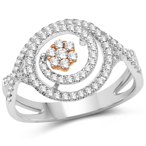 Diamond-0.46 Carat Genuine White Diamond 14K White & Rose Gold Ring (E-F-G Color, SI1-SI2 Clarity)