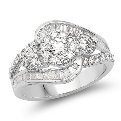 Diamond-1.33 Carat Genuine White Diamond 14K White Gold Ring (E-F Color, SI1-SI2 Clarity)