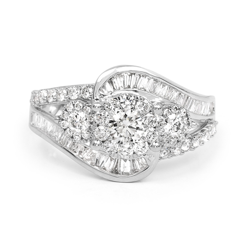1.33 Carat Genuine White Diamond 14K White Gold Ring (E-F Color, SI1-SI2 Clarity)