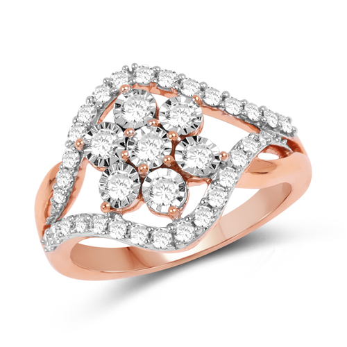 Diamond-0.63 Carat Genuine White Diamond 14K Rose Gold Ring (E-F-G Color, SI1-SI2 Clarity)