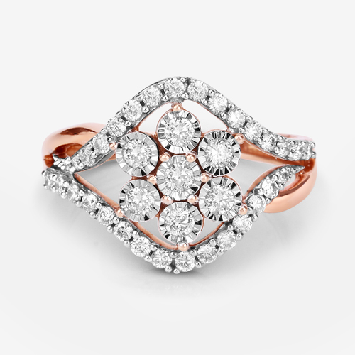 0.63 Carat Genuine White Diamond 14K Rose Gold Ring (E-F-G Color, SI1-SI2 Clarity)