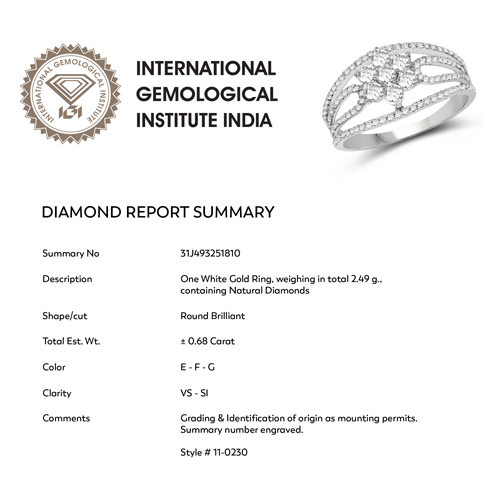 0.68 Carat Genuine White Diamond 14K White Gold Ring (E-F-G Color, VS-SI Clarity)