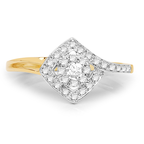 0.22 Carat Genuine White Diamond 14K Yellow Gold Ring (E-F-G Color, SI Clarity)