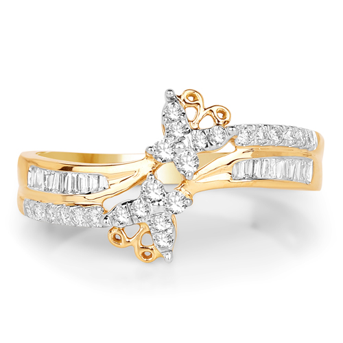 0.30 Carat Genuine White Diamond 14K Yellow Gold Ring (E-F Color, SI1-SI2 Clarity)