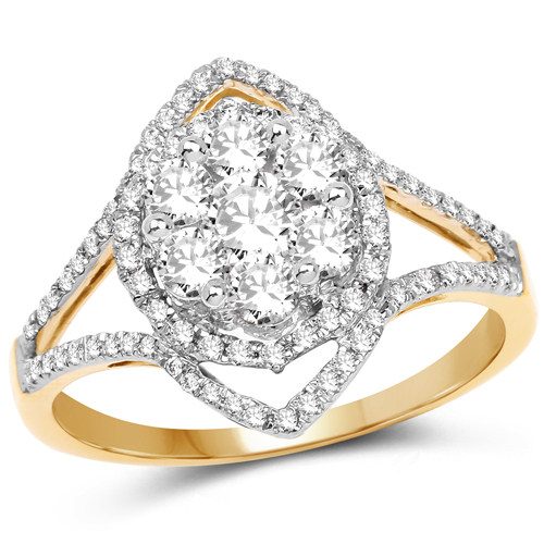 Diamond-0.86 Carat Genuine White Diamond 14K Yellow & White Gold Ring (E-F Color, SI1-SI2 Clarity)