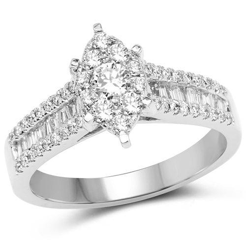 Diamond-0.84 Carat Genuine White Diamond 14K White Gold Ring (G-H Color, SI1-SI2 Clarity)