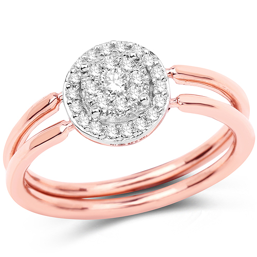 Diamond-0.25 Carat Genuine White Diamond 14K Rose Gold Ring (G-H Color, SI1-SI2 Clarity)