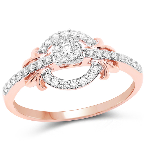 Diamond-0.34 Carat Genuine White Diamond 14K Rose Gold Ring (G-H Color, SI1-SI2 Clarity)
