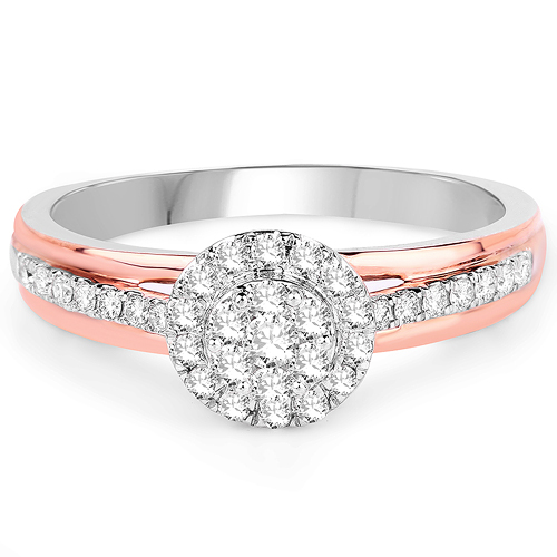 0.39 Carat Genuine White Diamond 14K White & Rose Gold Ring (G-H Color, SI1-SI2 Clarity)