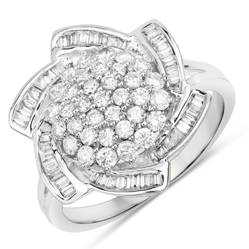 Diamond-0.99 Carat Genuine White Diamond 14K White Gold Ring (E-F Color, VS-SI Clarity)