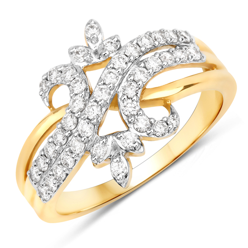 Diamond-0.49 Carat Genuine White Diamond 14K Yellow Gold Ring (E-F-G Color, VS-SI Clarity)