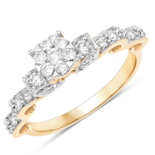 Diamond-0.51 Carat Genuine White Diamond 14K Yellow Gold Ring (E-F Color, SI1-SI2 Clarity)