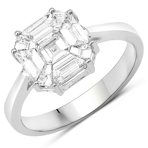 Diamond-1.08 Carat Genuine White Diamond 18K White Gold Ring (G-H Color, VS-SI Clarity)