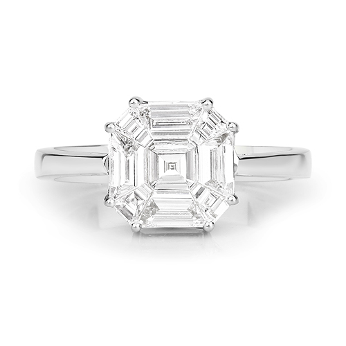 1.08 Carat Genuine White Diamond 18K White Gold Ring (G-H Color, VS-SI Clarity)
