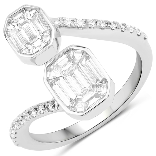 Diamond-0.89 Carat Genuine White Diamond 18K White Gold Ring (F-G Color, VVS-VS Clarity)