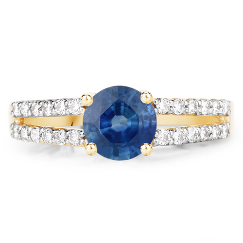1.29 Carat Genuine Blue Sapphire and White Diamond 14K Yellow Gold Ring