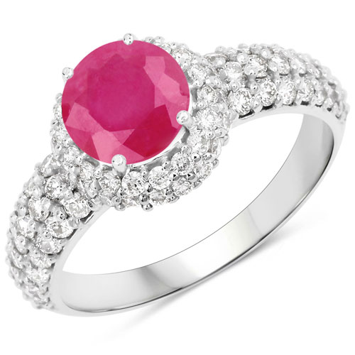 Ruby-2.17 Carat Genuine Ruby and White Diamond 14K White Gold Ring (I Color, SI Clarity)