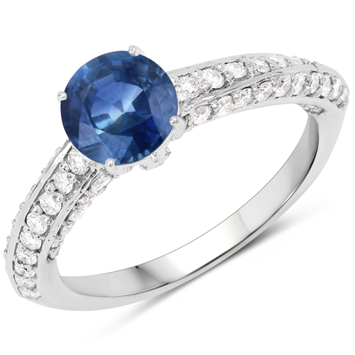 Sapphire-1.60 Carat Genuine Blue Sapphire and White Diamond 14K White Gold Ring