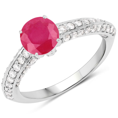 Ruby-1.49 Carat Genuine Ruby and White Diamond 14K White Gold Ring (I Color, SI Clarity)