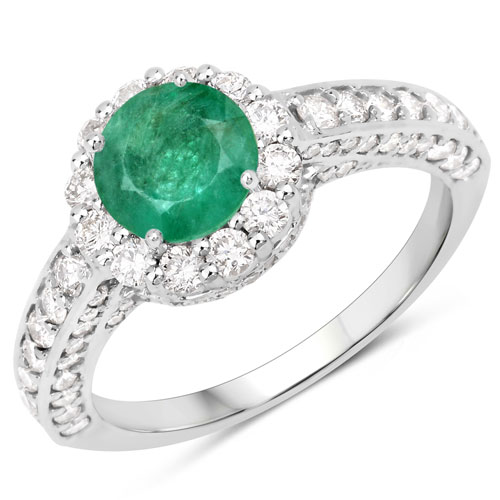 Emerald-1.76 Carat Genuine Zambian Emerald and White Diamond Fine Finish Ring