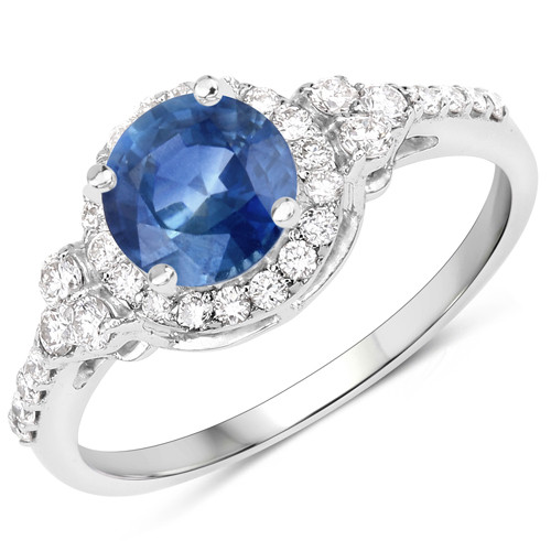 Sapphire-1.34 Carat Genuine Blue Sapphire and White Diamond 14K White Gold Ring