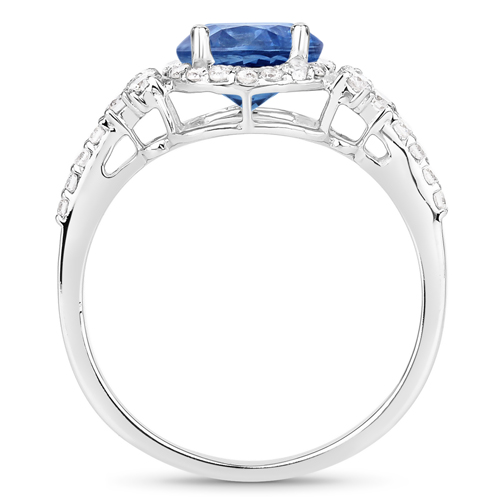 1.34 Carat Genuine Blue Sapphire and White Diamond 14K White Gold Ring