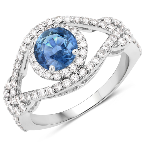 Sapphire-1.75 Carat Genuine Blue Sapphire and White Diamond 14K White Gold Ring