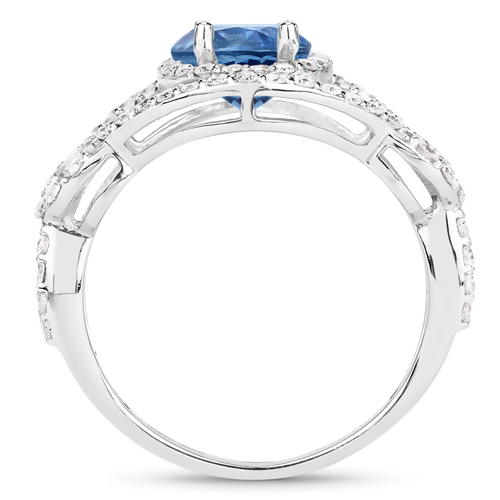 1.75 Carat Genuine Blue Sapphire and White Diamond 14K White Gold Ring