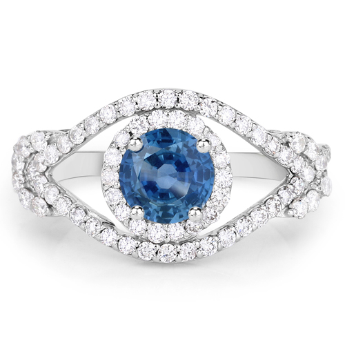 1.75 Carat Genuine Blue Sapphire and White Diamond 14K White Gold Ring