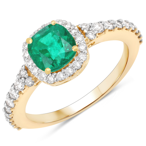 Emerald-1.31 Carat Genuine Emerald and White Diamond 14K Yellow Gold Ring