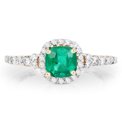 1.31 Carat Genuine Emerald and White Diamond 14K Yellow Gold Ring