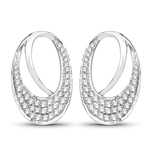 Earrings-0.64 Carat Genuine White Diamond 14K White Gold Earrings (E-F-G Color, SI Clarity)