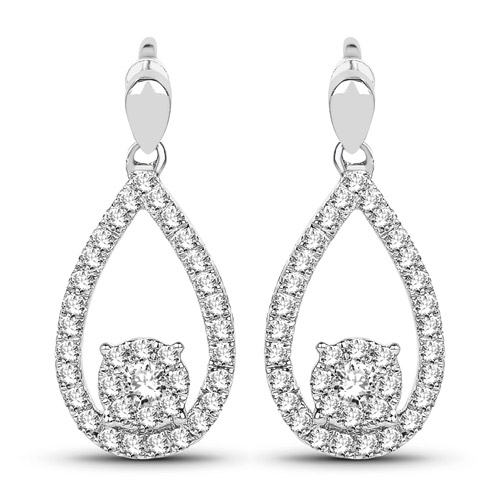 Earrings-0.54 Carat Genuine White Diamond 14K White Gold Earrings (G-H Color, SI1-SI2 Clarity)