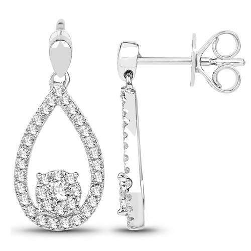 0.54 Carat Genuine White Diamond 14K White Gold Earrings (G-H Color, SI1-SI2 Clarity)