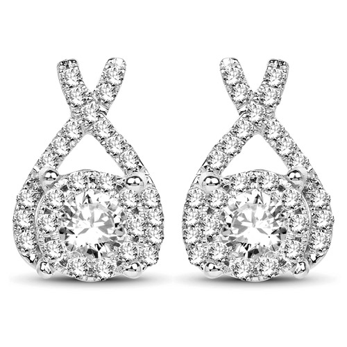Earrings-0.86 Carat Genuine White Diamond 14K White Gold Earrings (G-H Color, SI1-SI2 Clarity)