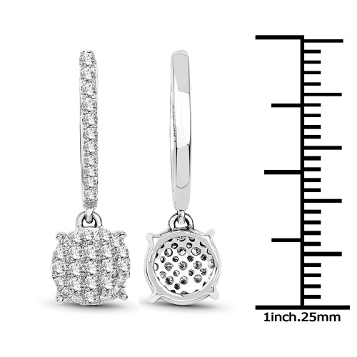 0.88 Carat Genuine White Diamond 14K White Gold Earrings (G-H Color, SI1-SI2 Clarity)