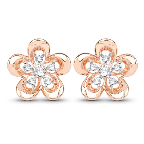 Earrings-0.27 Carat Genuine White Diamond 14K Rose Gold Earrings (G-H Color, SI1-SI2 Clarity)