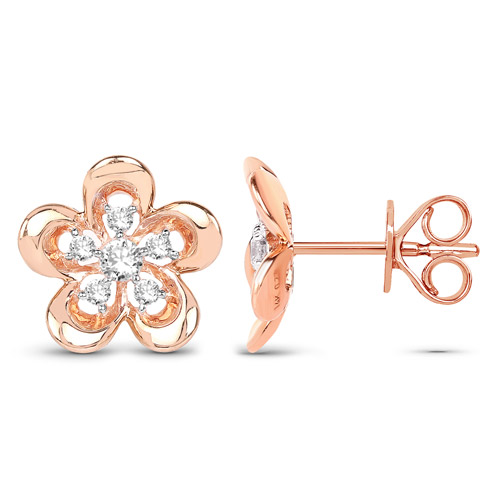 0.27 Carat Genuine White Diamond 14K Rose Gold Earrings (G-H Color, SI1-SI2 Clarity)