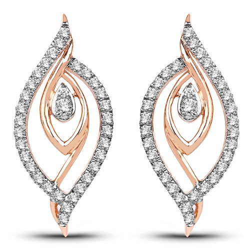 Earrings-0.41 Carat Genuine White Diamond 14K Rose Gold Earrings (G-H Color, SI1-SI2 Clarity)