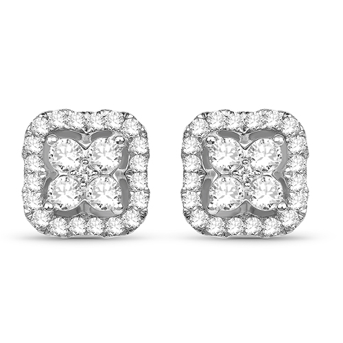 Earrings-0.99 Carat Genuine White Diamond 14K White Gold Earrings (E-F-G Color, SI Clarity)
