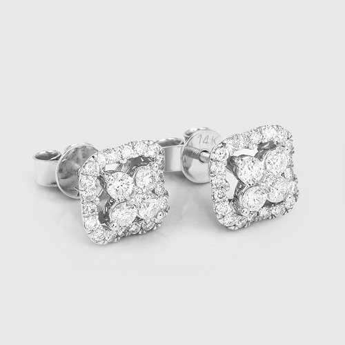 0.99 Carat Genuine White Diamond 14K White Gold Earrings (E-F-G Color, SI Clarity)