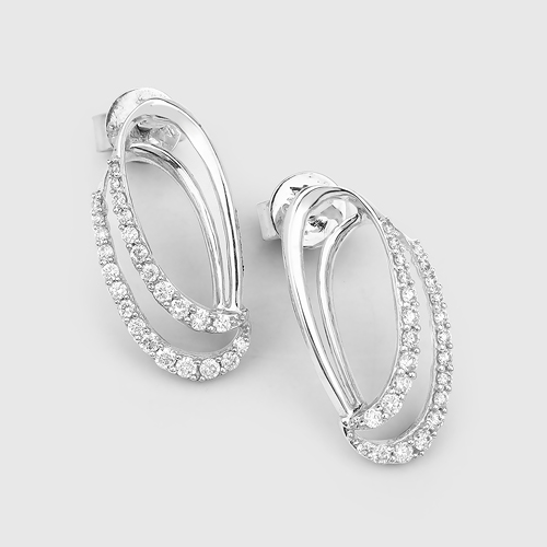 0.41 Carat Genuine White Diamond 14K White Gold Earrings (F-G Color, SI Clarity)