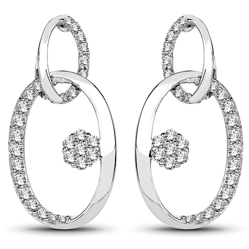 Earrings-0.83 Carat Genuine White Diamond 14K White Gold Earrings (F-G-H Color, SI Clarity)