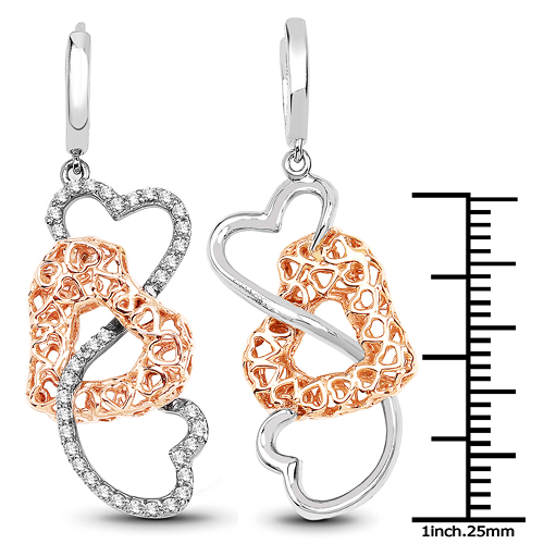 0.50 Carat Genuine White Diamond 14K White & Rose Gold Earrings (E-F-G Color, SI Clarity)