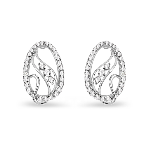 Earrings-0.43 Carat Genuine White Diamond 14K White Gold Earrings (E-F-G Color, SI Clarity)