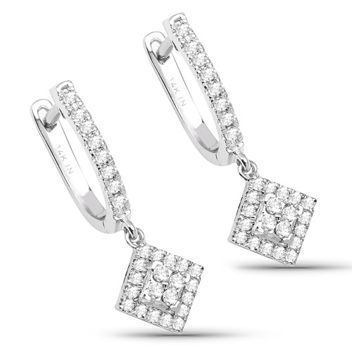 0.41 Carat Genuine White Diamond 14K White Gold Earrings (G-H Color, SI1-SI2 Clarity)