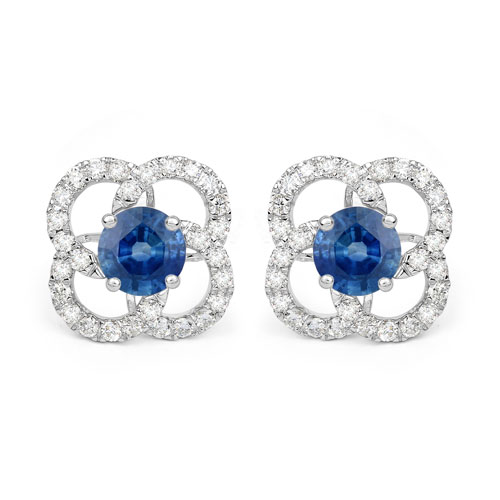 Earrings-1.96 Carat Genuine Blue Sapphire and White Diamond 14K White Gold Earrings (F Color, SI Clarity)