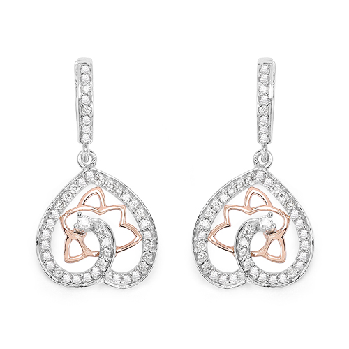 Earrings-0.71 Carat Genuine White Diamond 14K White & Rose Gold Earrings (E-F Color, SI Clarity)